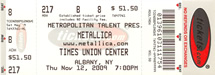 Metallica Live in Albany, NY - Ticket